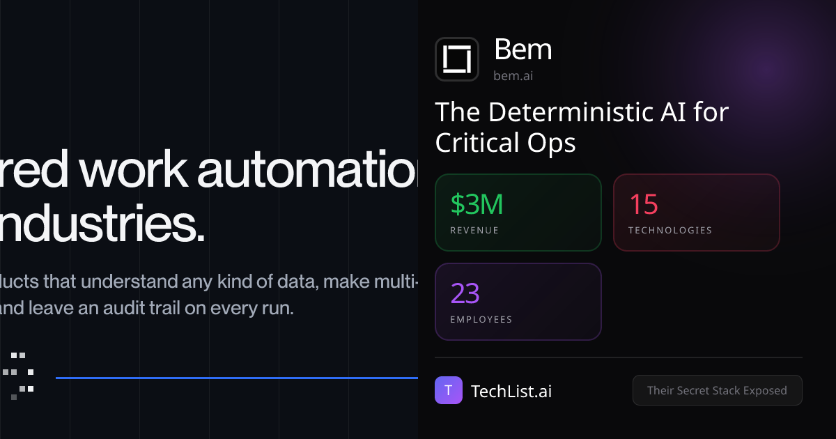 Bem: 15 Tools Behind $3M Revenue [2026] | TechList.ai